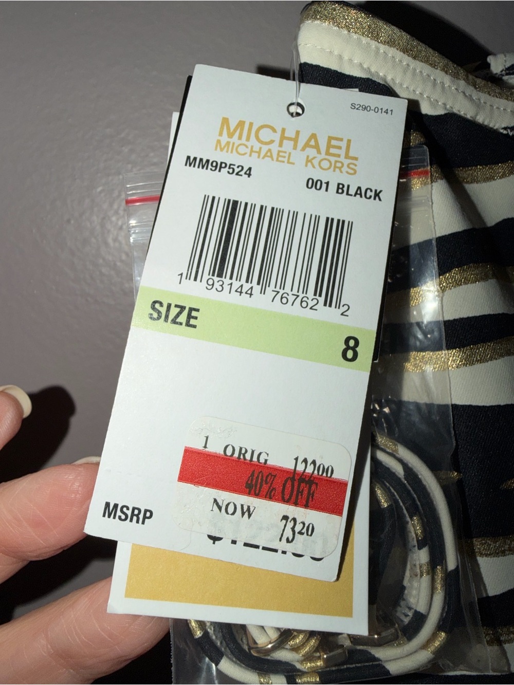 Michael Kors Black, White & Gold Zebra Stripe One-Shoulder Swimsuit - Picture 7 of 9
